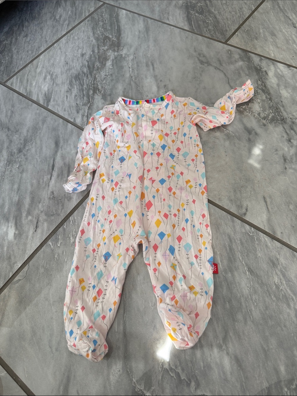 Magnetic Me White Footed One-Piece with Multicolor Kite Print